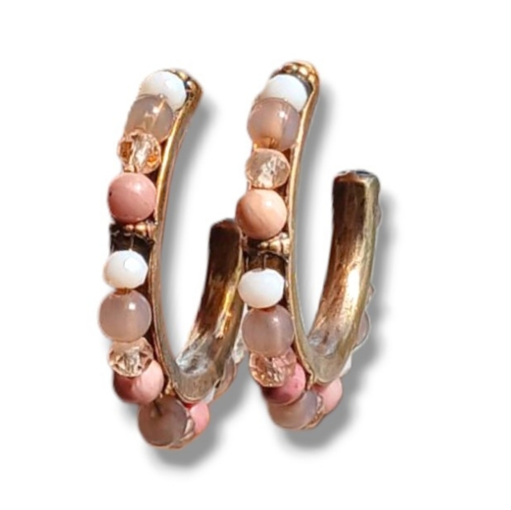 Pre-loved Beaded Antique Brass Hoop Earrings